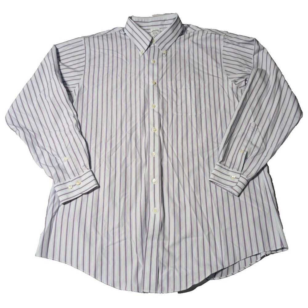 BROOKS‎ BROTHERS SLIM FIT Men 18-6/7 Blue Purple Striped Dress Shirt